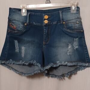 ZELEKIA Denim Jeans Shorts Distress and Raw Edge Hem. Size 14
